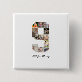 Schwarzweiß-Nummer 9 FotoCollage Button