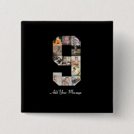 Schwarzweiß-Nummer 9 FotoCollage Button