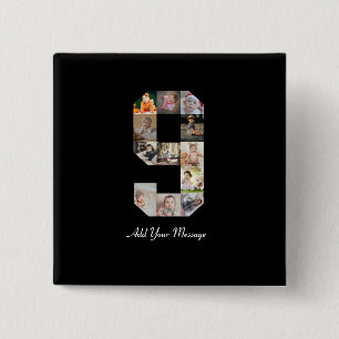 Schwarzweiß-Nummer 9 FotoCollage Button