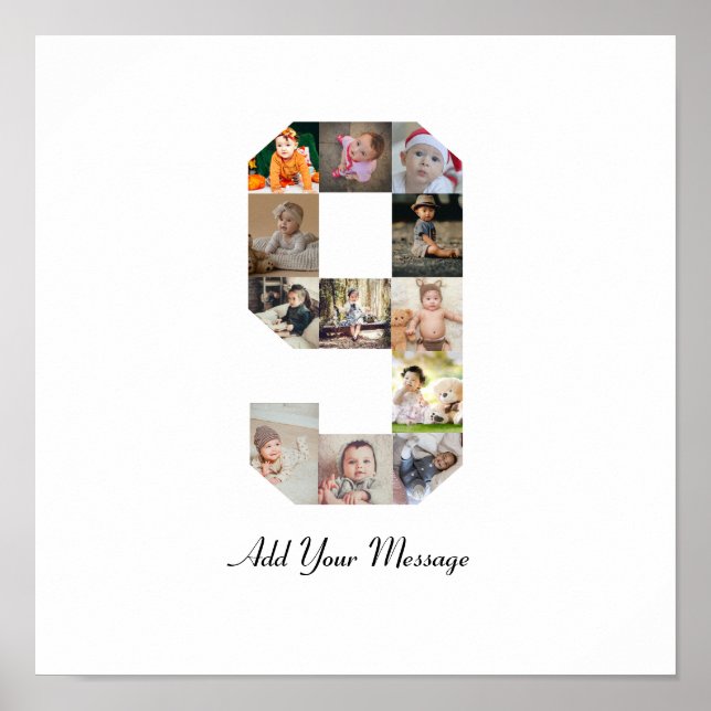 Schwarzweiß-Nummer 9 FotoCollage Poster (Vorne)