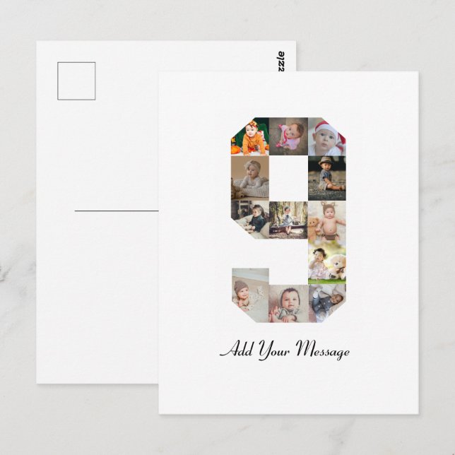 Schwarzweiß-Nummer 9 FotoCollage Postkarte (Vorne/Hinten)