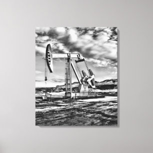 Schwarzweiss-Ölquelle-pumpende (Pumpjack) Einheit Leinwanddruck