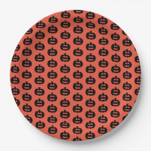 Schwarzweiß-Orange-Jack-Olantern-Print Pappteller