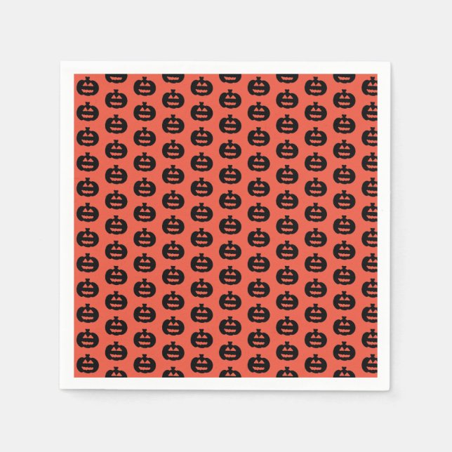 Schwarzweiß-Orange-Jack-Olantern-Print Serviette (Vorderseite)