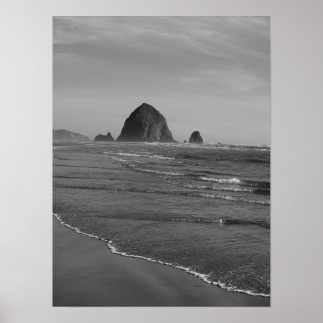 Schwarzweiß-Oregon Beach Print Poster (Vorne)