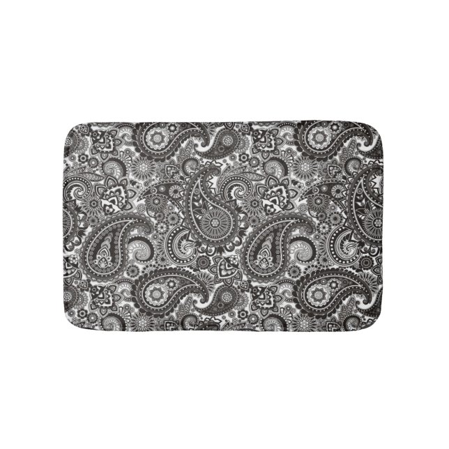 Schwarzweiss-Paisley Badematte (Vorderseite)