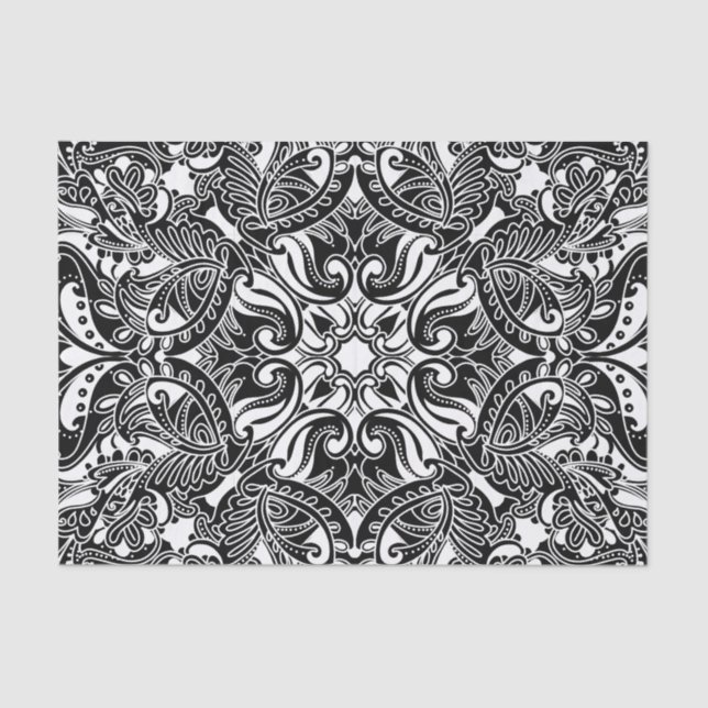 Schwarzweiss-Paisley Seidenpapier (Vorderseite)