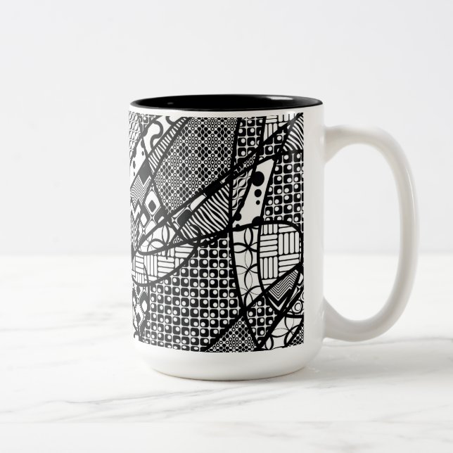 Schwarzweiß-Patchwork-Muster 05 Zweifarbige Tasse (Rechts)