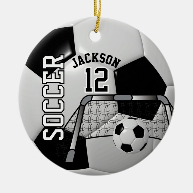 ⚽ Schwarzweiß personalisieren Fußballball Keramikornament (Vorne)