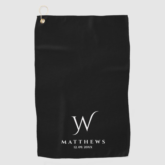 Schwarzweiß-Personalisierte Monogramm und Name Golfhandtuch (Vorderseite)