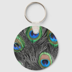 Schwarzweiss-Pfau-Feder Schlüsselanhänger