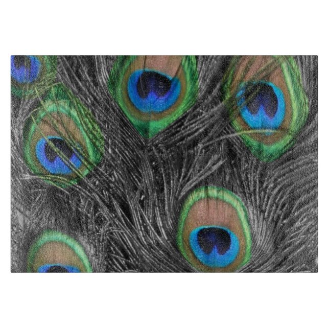Schwarzweiss-Pfau-Feder Schneidebrett (Vorderseite)