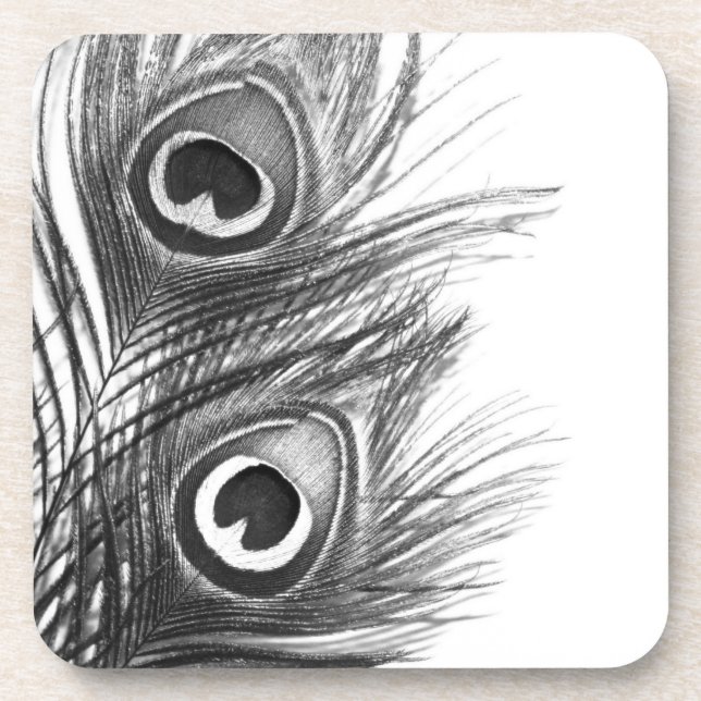 Schwarzweiss-Pfau-Feder-Untersetzer Untersetzer (Vorderseite)