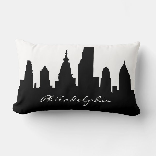 Schwarzweiss-Philadelphia-Skyline Lendenkissen (Vorderseite)