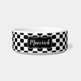 Schwarzweiss-Polka-Punkt-Muster-individueller Name Napf