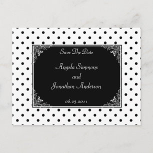 Schwarzweiss-Polka-Punkt Save the Date Ankündigungspostkarte