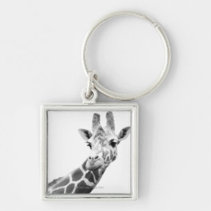 Schwarzweiss-Porträt einer Giraffe Schlüsselanhänger