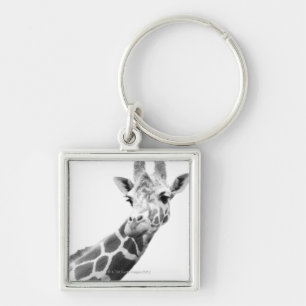 Schwarzweiss-Porträt einer Giraffe Schlüsselanhänger