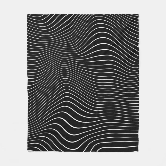 Schwarzweiß Psychedelic Linear Wavy Hintergrund Fleecedecke (Vorderseite)
