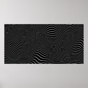 Schwarzweiß Psychedelic Linear Wavy Hintergrund Poster