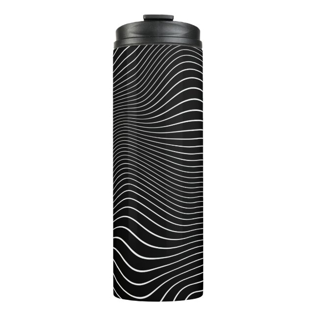 Schwarzweiß Psychedelic Linear Wavy Hintergrund Thermosbecher (Vorderseite)