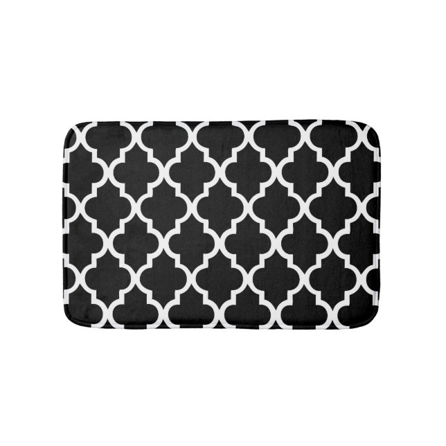 Schwarzweiss-Quatrefoil deckt Muster mit Ziegeln Badematte (Vorderseite)