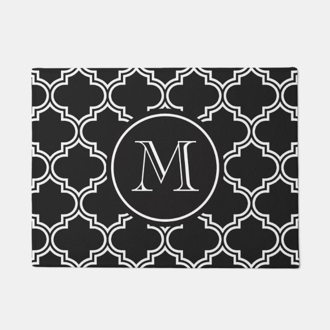 Schwarzweiss-Quatrefoil Fußmatte (Vorderseite)