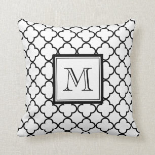 Schwarzweiss-Quatrefoil, Ihr Monogramm Kissen