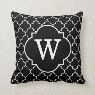Schwarzweiss-Quatrefoil Monogramm Kissen