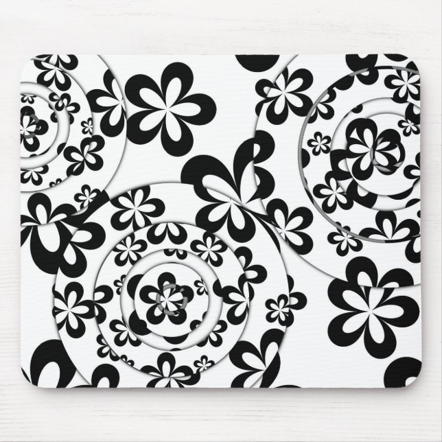 Schwarzweiss-Ringe und Blumen Mousepad (Vorne)