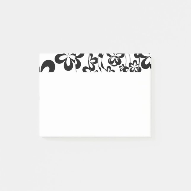 Schwarzweiss-Ringe und Blumen Post-it Klebezettel (Vorderseite)
