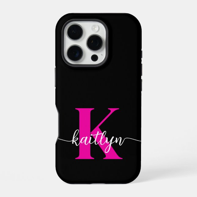 Schwarzweiß-Rosa-Monogramm iPhone 16 Pro Hülle (Rückseite)