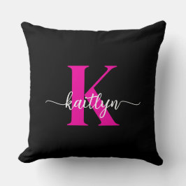 Schwarzweiß-Rosa-Monogramm Kissen