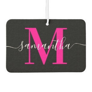 Schwarzweiß-Rosa-Signatur Modernes Monogramm-Foto Autolufterfrischer