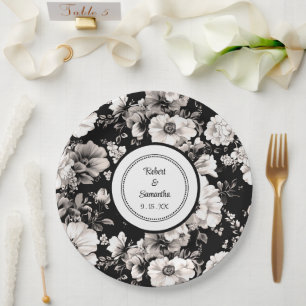 Schwarzweiß-Rose Hochzeitskerzen Pappteller
