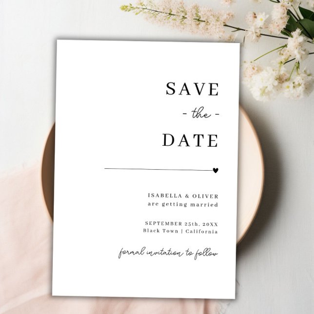 Schwarzweiß Save the Date Minimalistisch Einladung (Black and White Minimalist Save the Date Invitation)