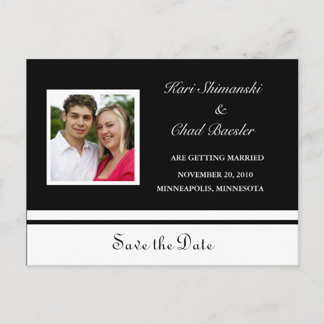 Schwarzweiß Save the Date mit Pic Ankündigungspostkarte (Vorderseite)