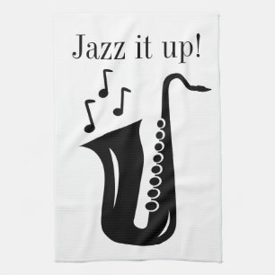 Schwarzweiss-Saxophonmonogramm-Geschirrtuch Geschirrtuch