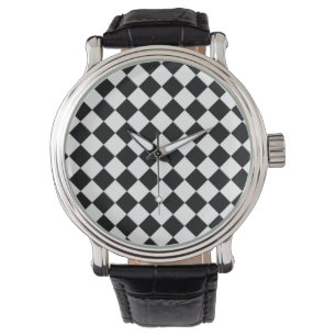 Schwarzweiss-Schachbrett-Vintage Uhr