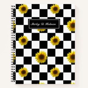 Schwarzweiß-Schachtel und Sonnenblumen-Druck Notizbuch