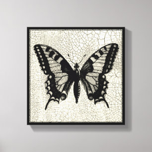 Schwarzweiss-Schmetterling auf gebrochenem Leinwanddruck