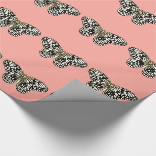Schwarzweiß-Schmetterling, korallenroter Hintergru Geschenkpapier