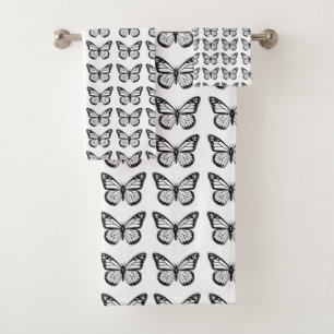 Schwarzweiss-Schmetterlings-Muster Badhandtuch Set