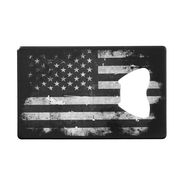 Schwarzweiss-Schmutz-amerikanische Flagge Kreditkarten Flaschenöffner (Vorderseite (Horizontal))