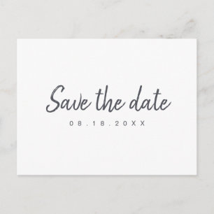 Schwarzweiß-Schriftzeichen Save the Date Ankündigungspostkarte