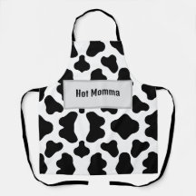 Schwarzweiß-Schürze "Hot Momma" Cowhid-Design