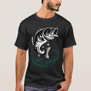 Schwarzweiß Schwarzbarsch – Minimalistischer Süßwa T-Shirt