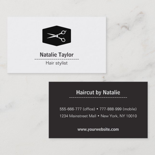 Schwarzweiss Scissor Hairstylist-Visitenkarten Visitenkarte (Vorne/Hinten)