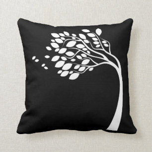 Schwarzweiss-Seite fegte Baum-Silhouette-Kissen Kissen