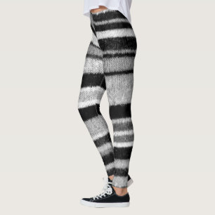 Schwarzweiss-Shabby Chic gestrickte mutige Leggings